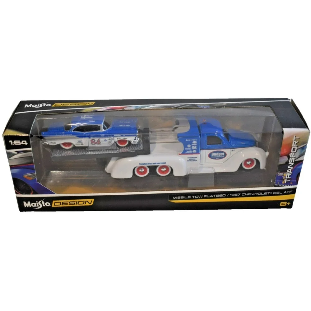 Maisto Design 1:64 Missile Tow Flatbed/ 1957 Chevrolet Bel air New
